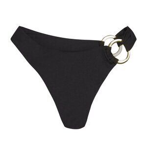 Monday Swimwear Black Bikini Bottom with Gold Accents